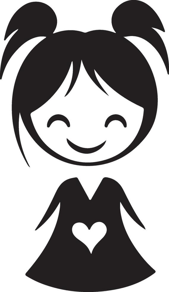 a black and white cartoon girl with a heart vector