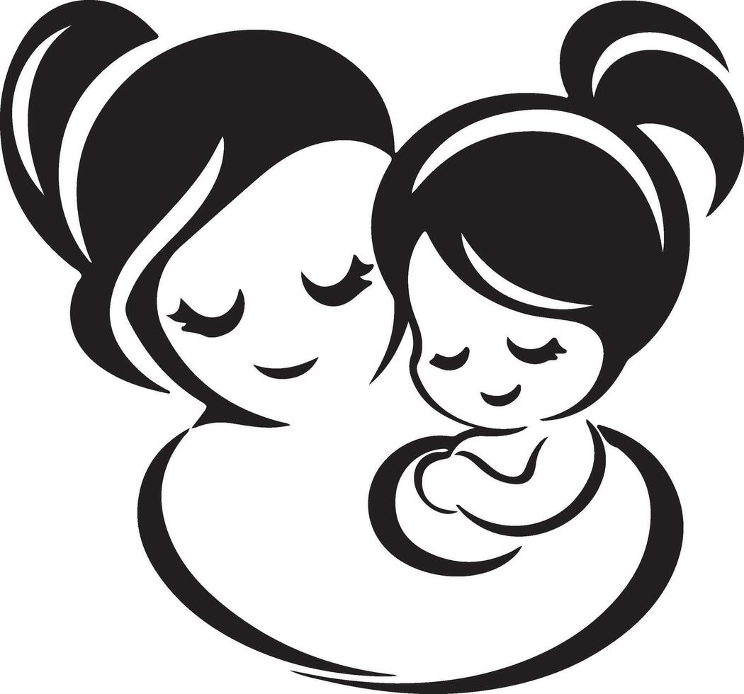 a mother and child silhouette with the mother holding her baby vector