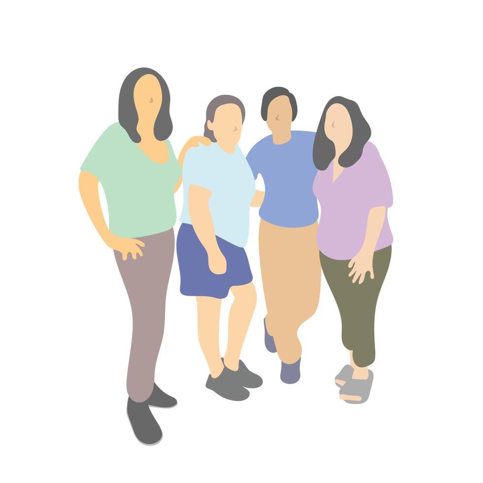 Four women standing together illustration isolated on white background vector