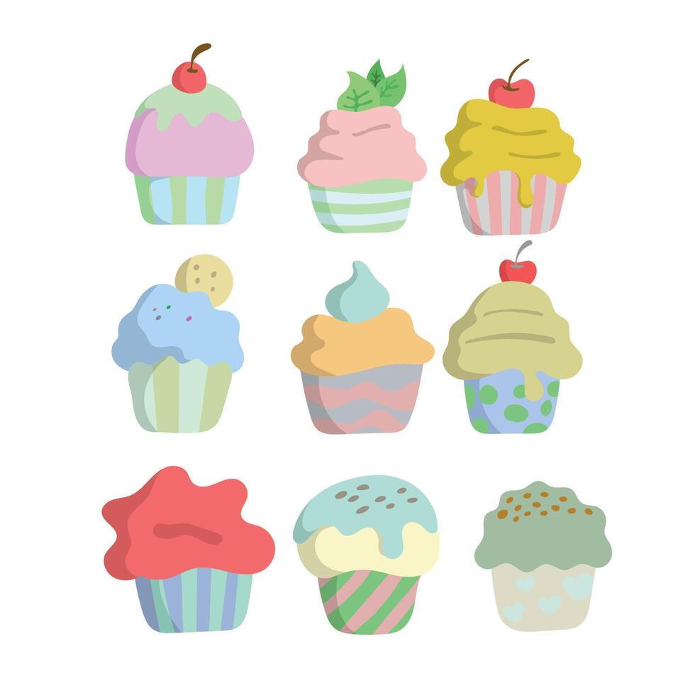 set of cupcakes illustration isolated on white background vector