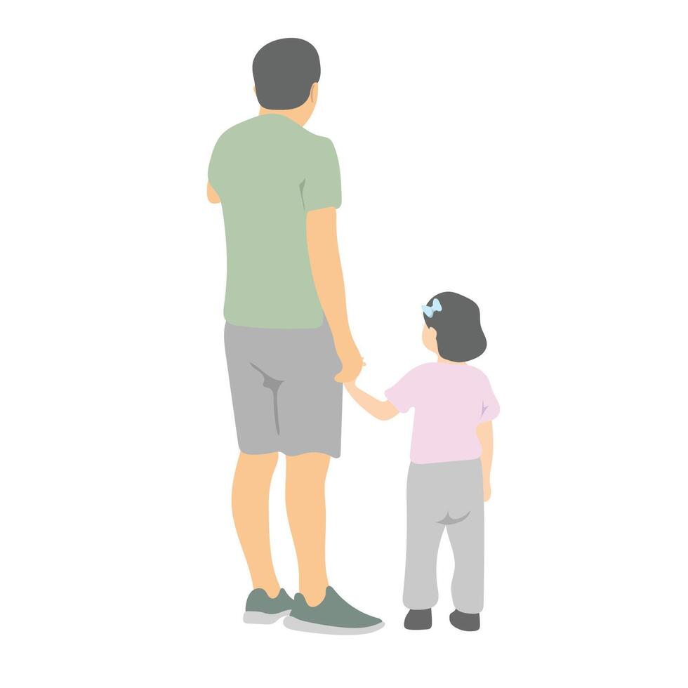 Father holding hand of daughter and standing together illustration isolated on white background vector