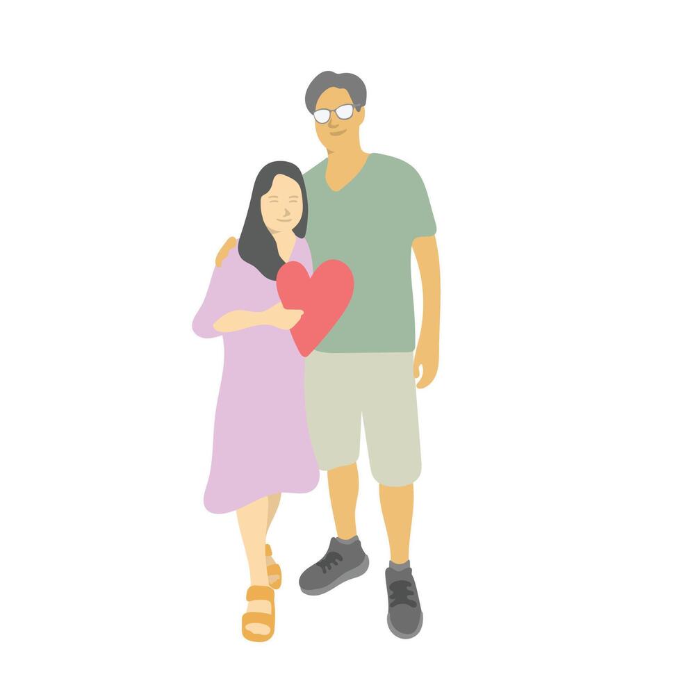 woman holding red heart shape with her boyfriend illustration isolated on white background vector