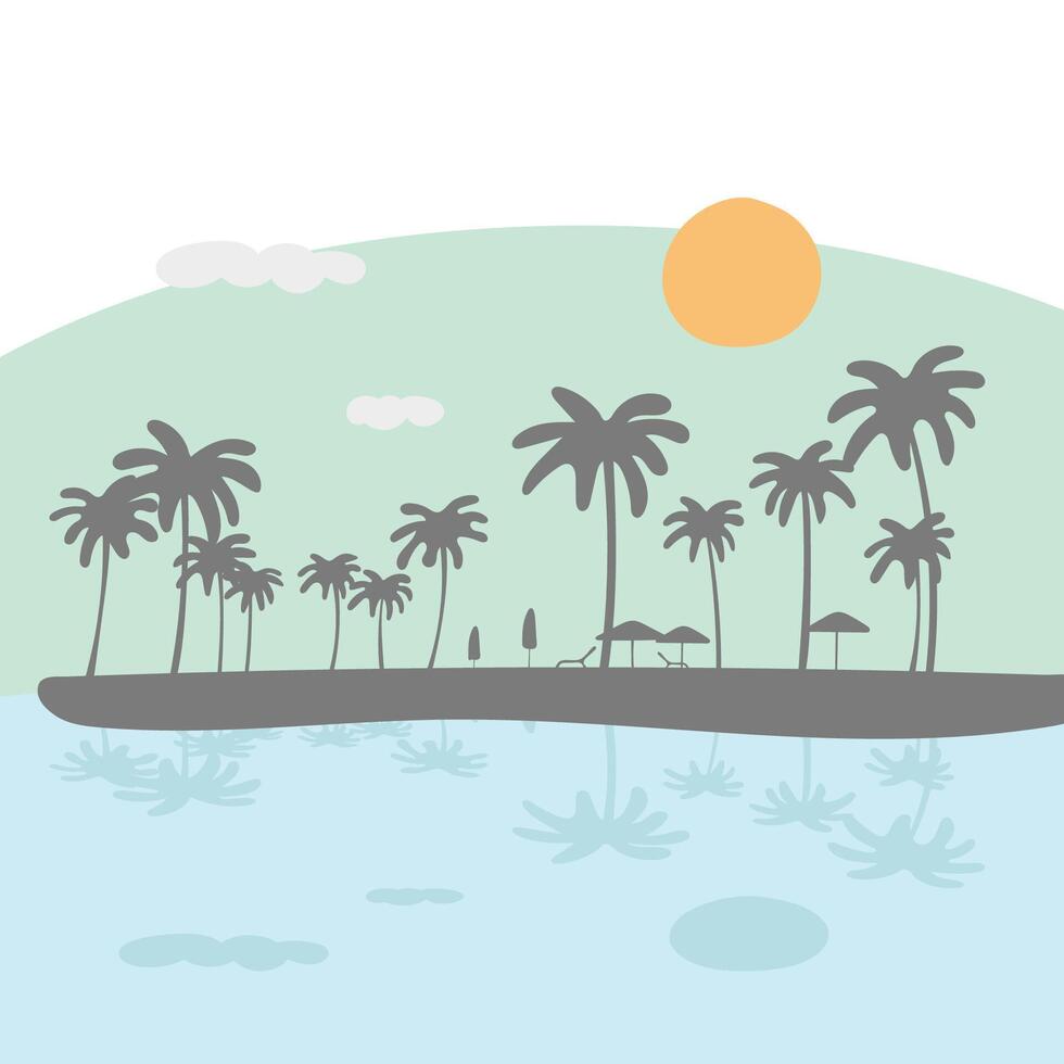 Sunny Beach with Palms umbrellas illustration isolated on white background vector