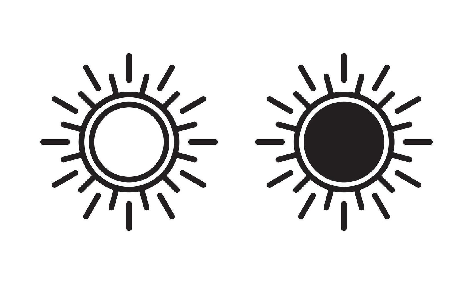Sun icon, sun symbol, black sun sign isolated on white. vector