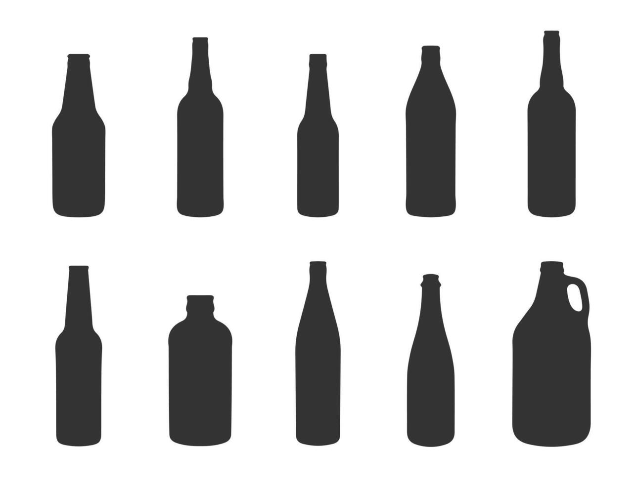 Glass beer bottle shapes icon shape symbol set. Wine, whiskey, rum, liquor bottles. illustration image. Isolated on white background. vector