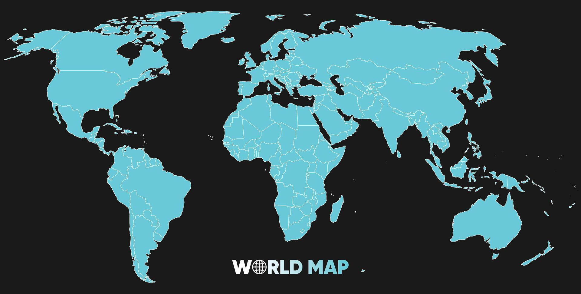 World map Teal blue,isolated on black background for website layouts, education, precise, customizable, Travel worldwide, map silhouette backdrop, earth geography, political, reports. City country eps vector