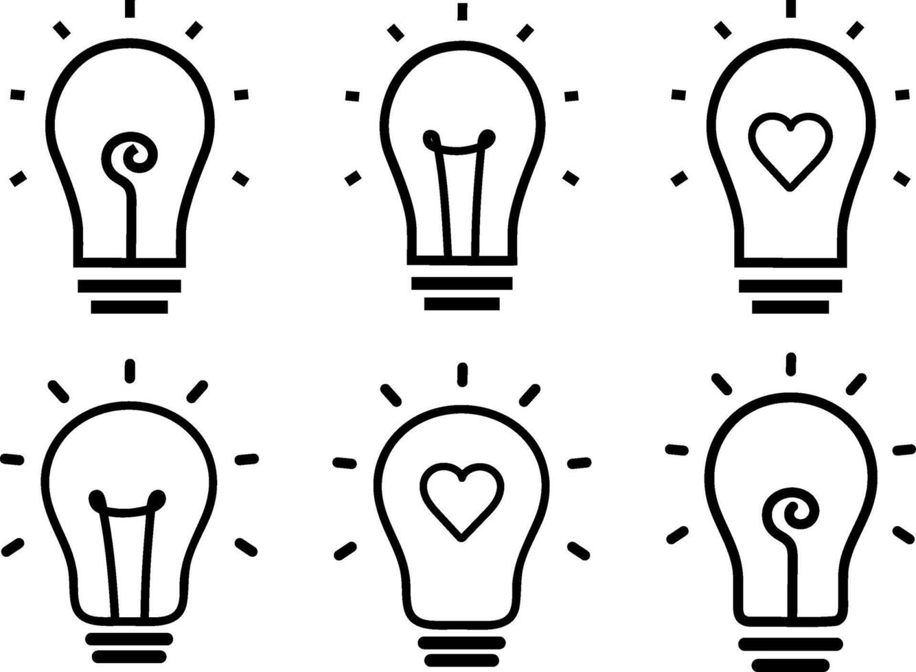 Outline set of lightbulb icon. Idea, electric lamp vector