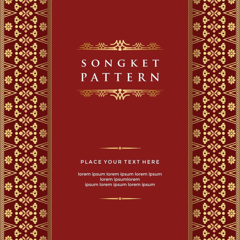 BATIK SONGKET frame border vintage ornament invitation greeting card template vector