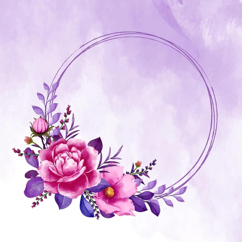 pink and purple watercolor floral frame with copy space vector