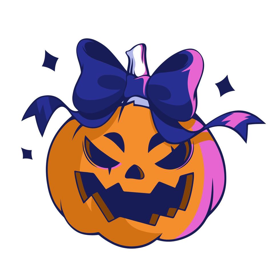 Sticker, patches, labels, tags, stamps with cute jack o lantern pumpkin monsters. Bow on the head. Happy Halloween. vector