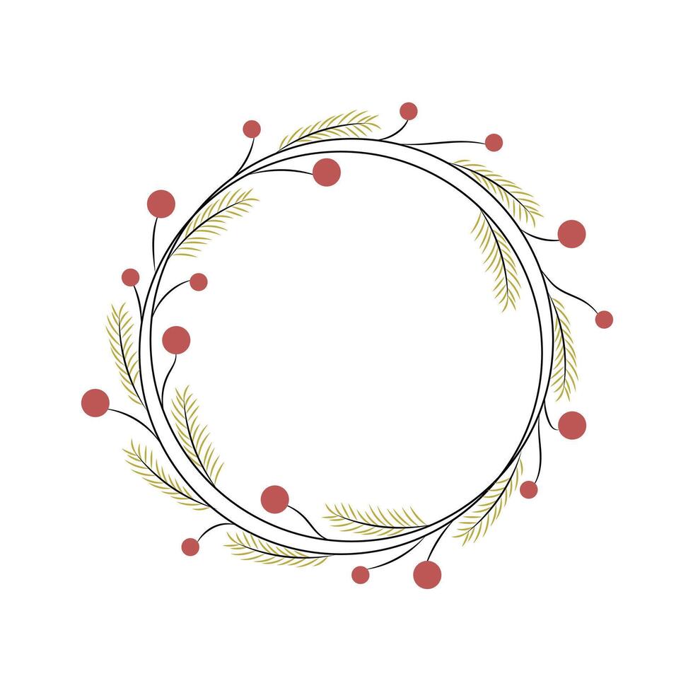 Christmas wreath with Christmas tree branches. Round frame with place for text. Minimalistic illustration. vector