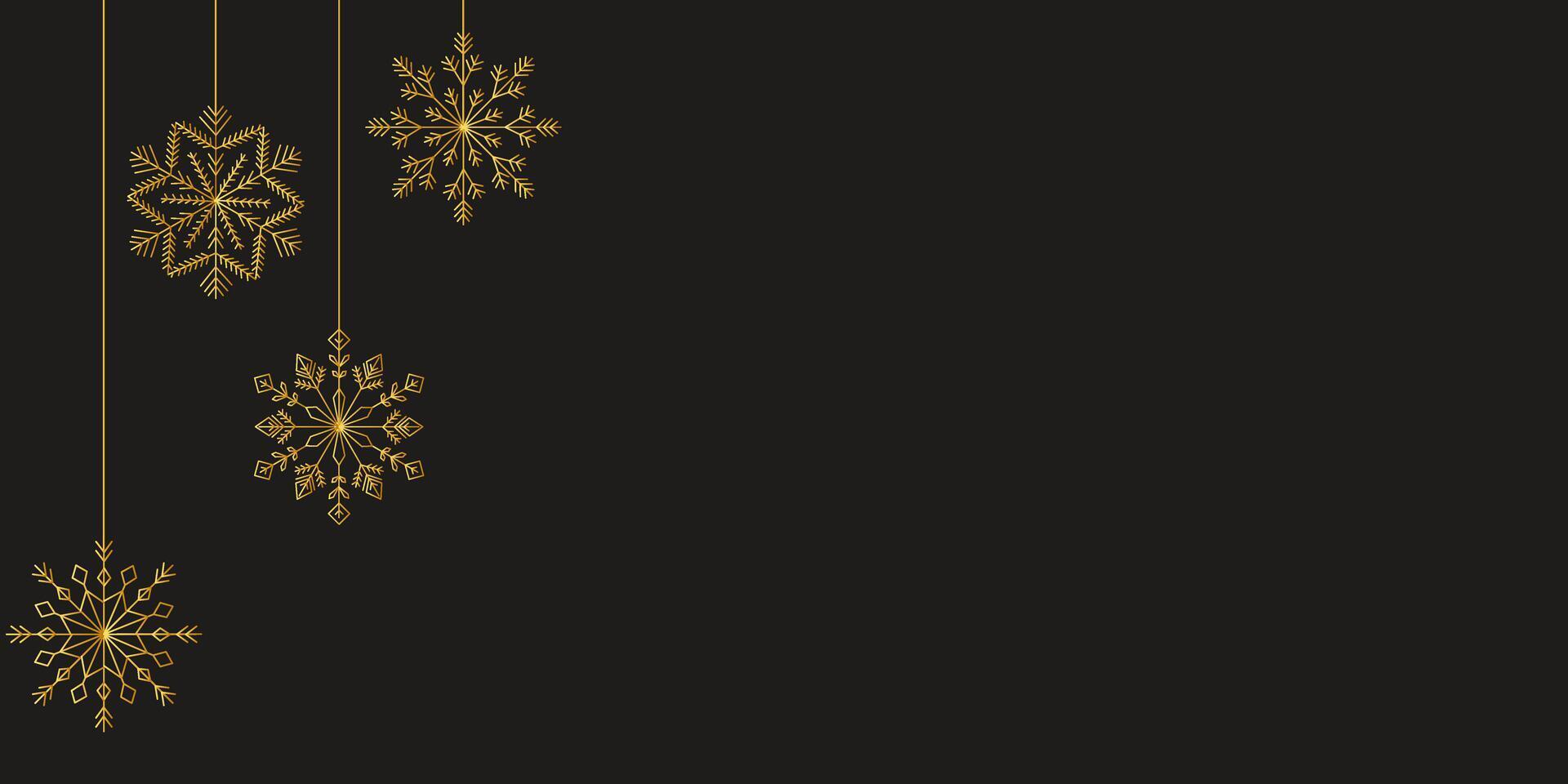 Dark background with golden snowflakes. Place for text. Greeting card, banner, poster. illustration. vector