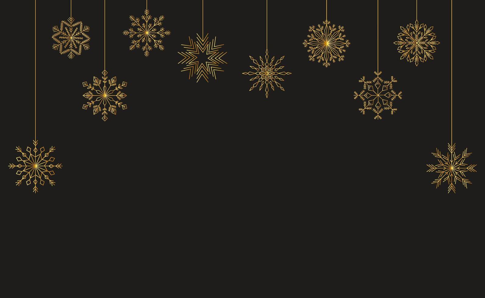 Golden Snowflakes on Dark Background. Text Space for Holiday Greeting Card, Banner, Poster. Illustration vector