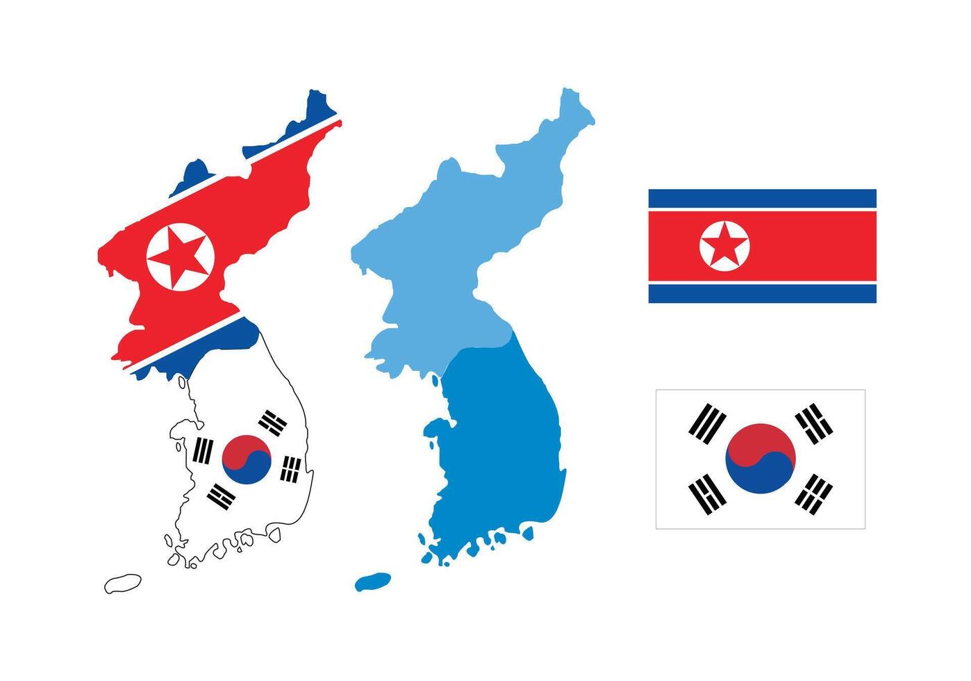 North korea and South korea country map and flag vector
