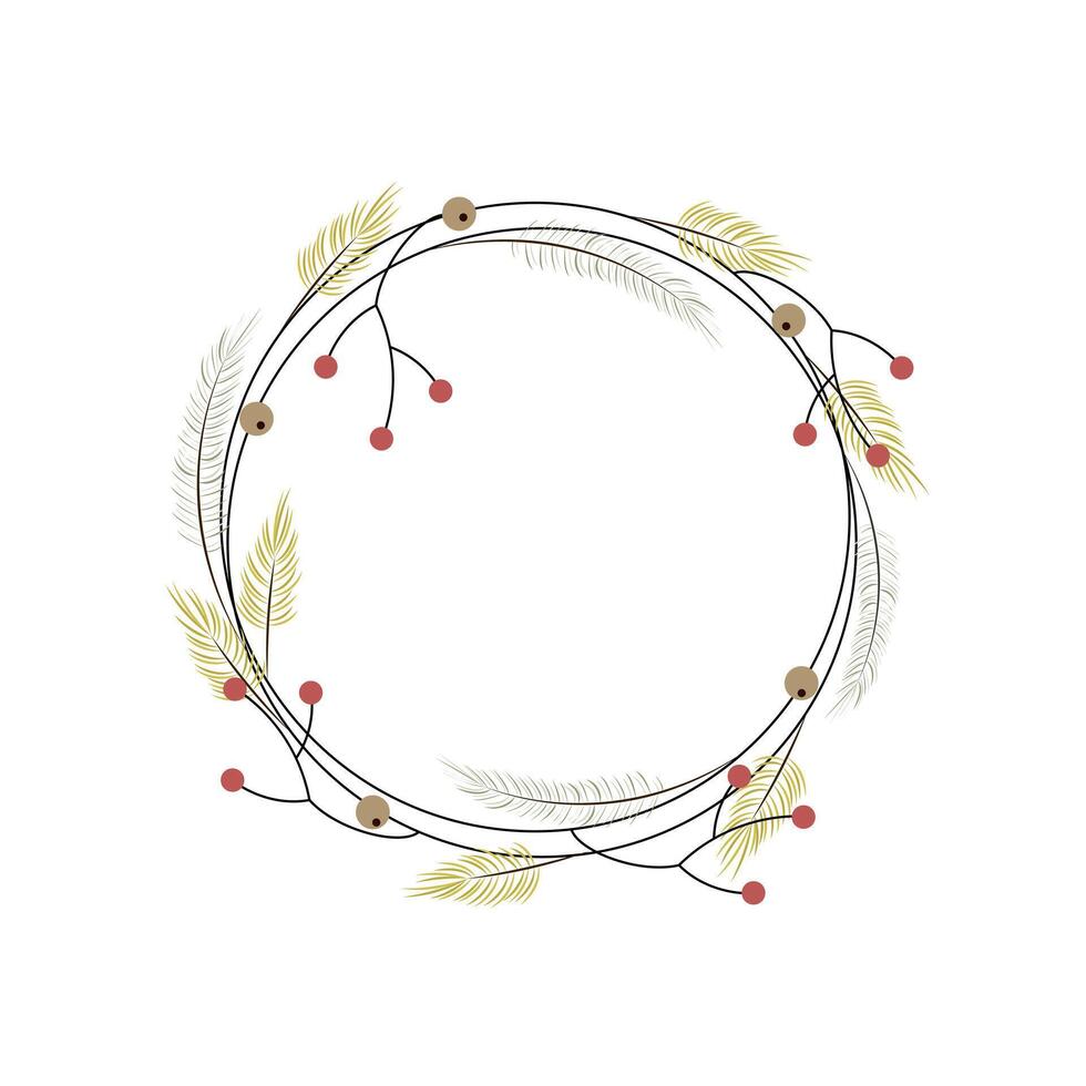 Festive Wreath with Evergreen Branches. Round Design with Text Space. Minimalist Illustration vector