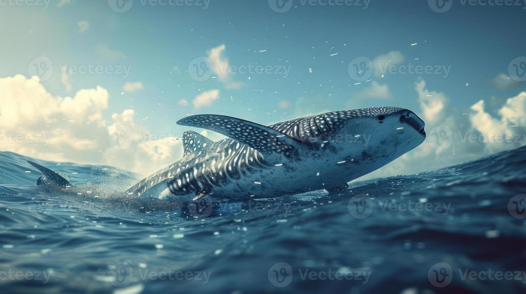 a vibrant and dynamic image capturing a breathtaking moment of a blue whale launching out of the oce photo