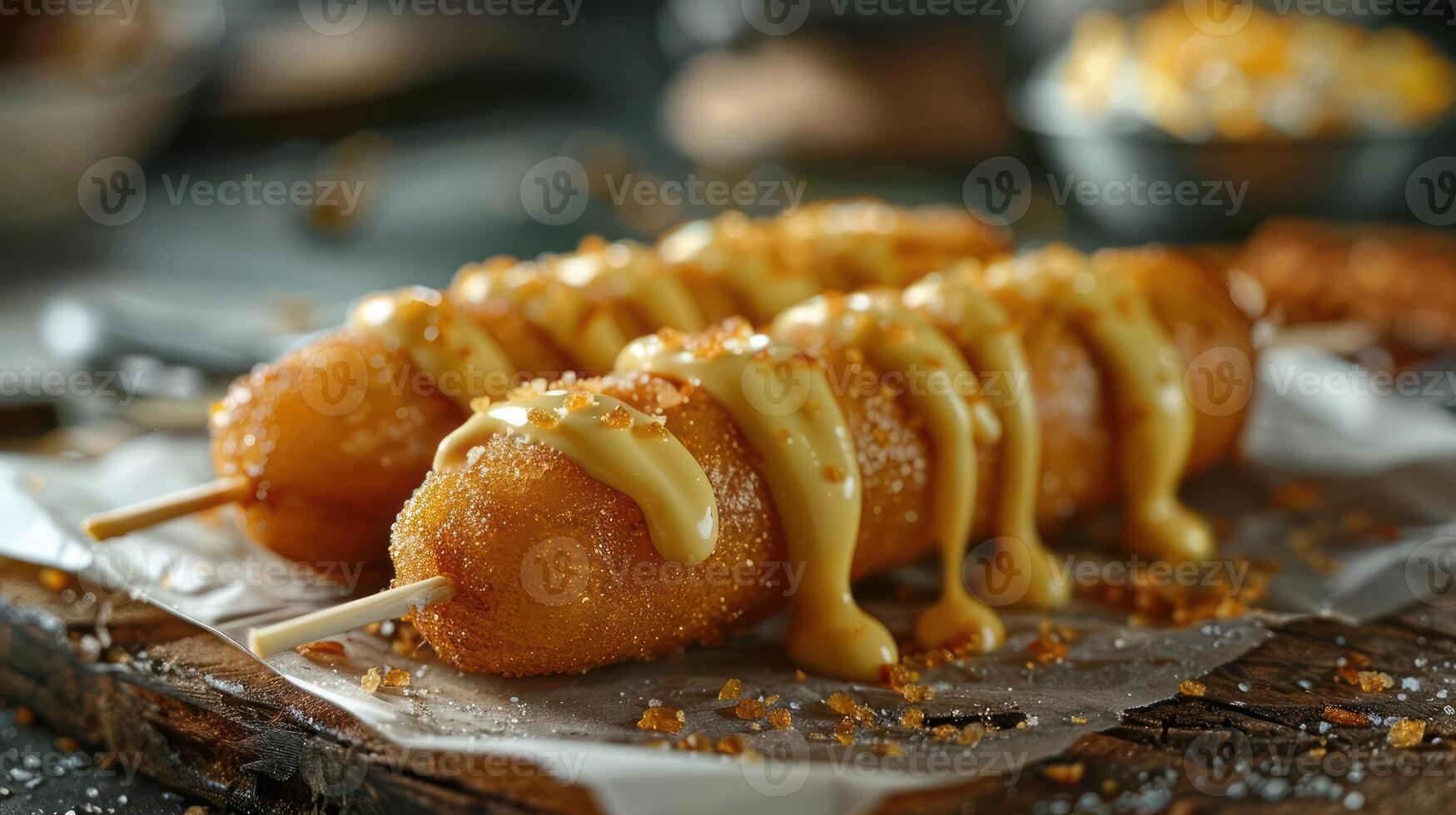 some food on a stick with sauce on it photo