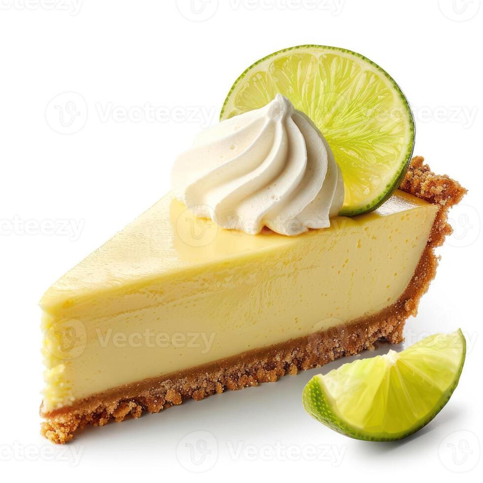 a slice of cheesecake with whipped cream and lime photo