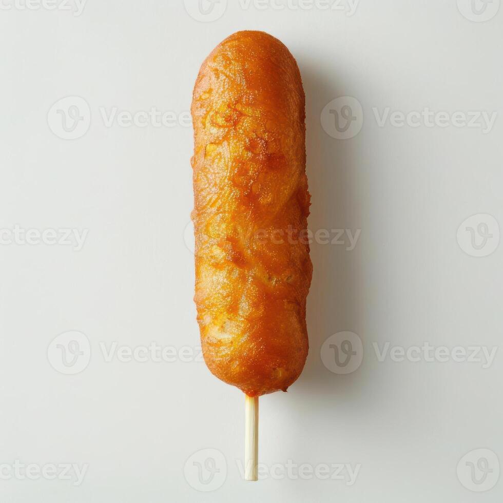 a large piece of food on a stick on a white surfac photo