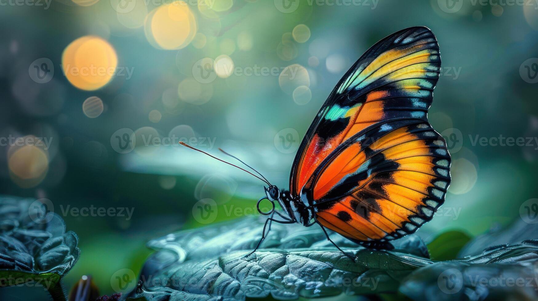 A close-up photograph of an orange and black butterfly with outstretched wings, photo