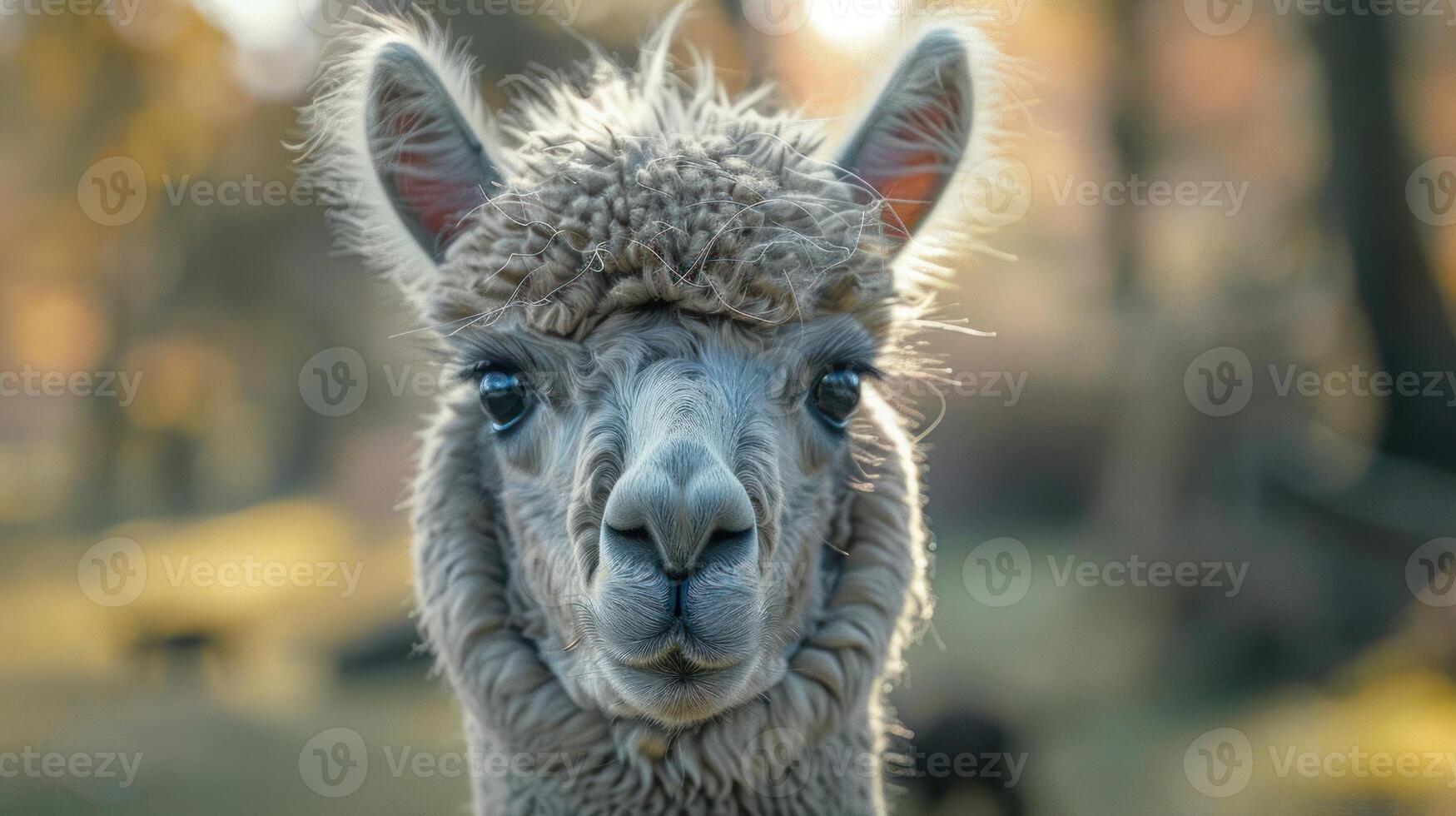 Smiling Giraffe Staring at the Camera, with Fall Colors in the Background photo
