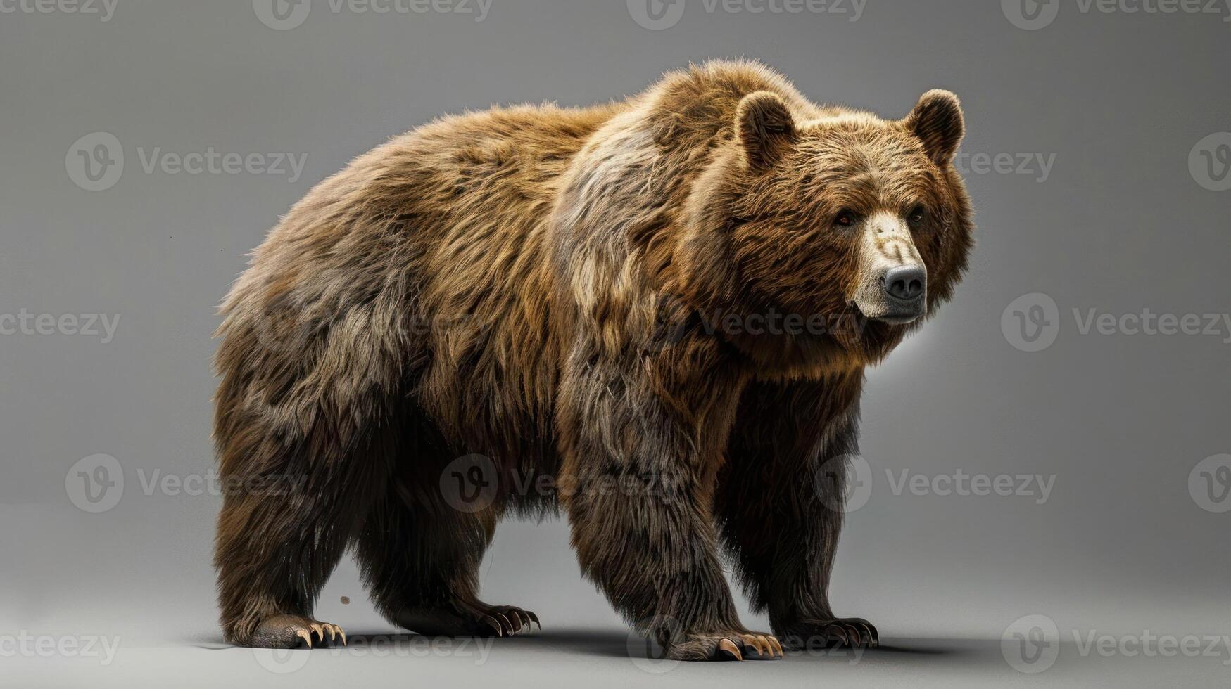 A large brown grizzly bear standing on all fours. photo