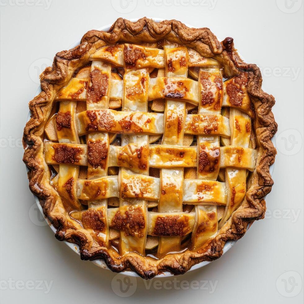 a pie with a lattice of cheese on top photo