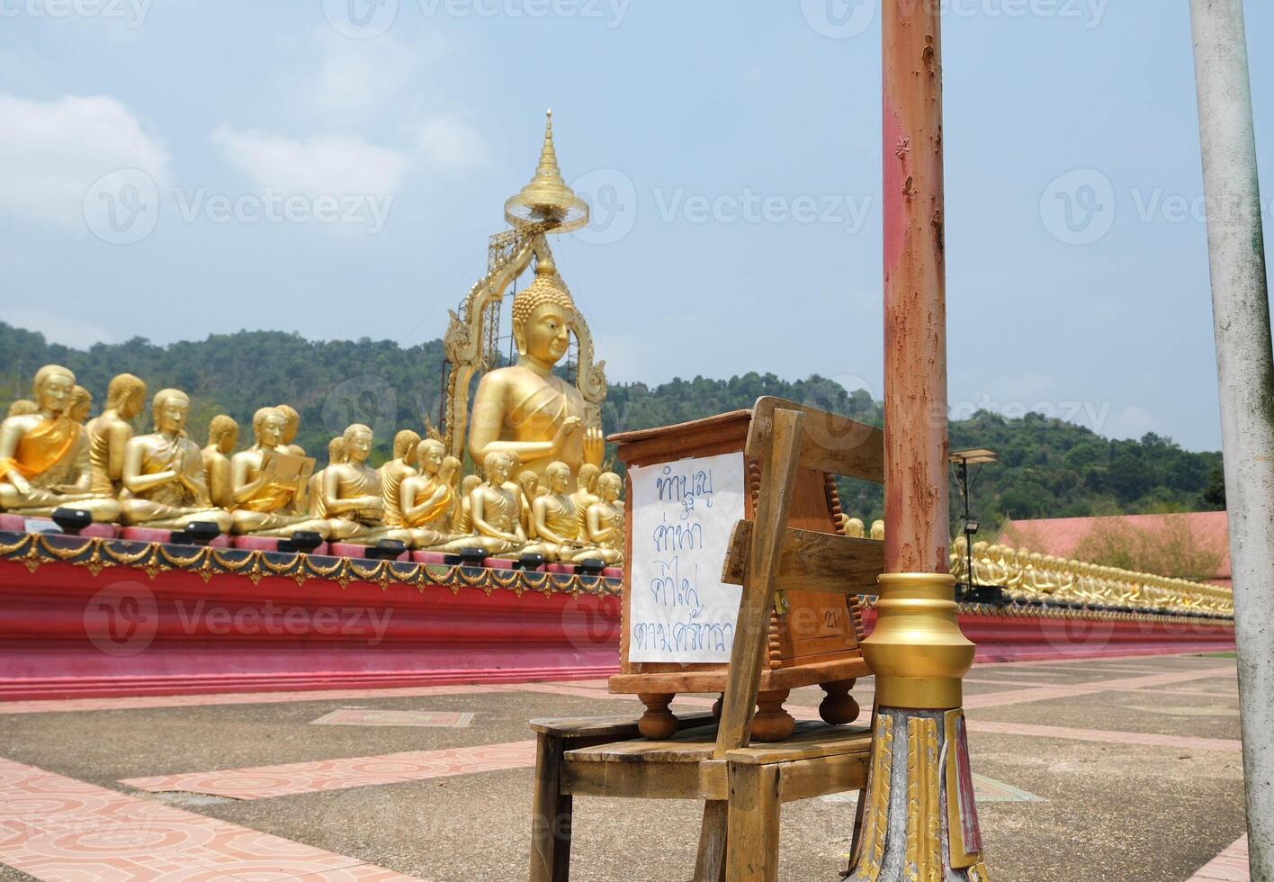 Nakhon Nayok, Thailand - religious worship at Temple and Makha Bucha Buddhist Memorial Park. photo