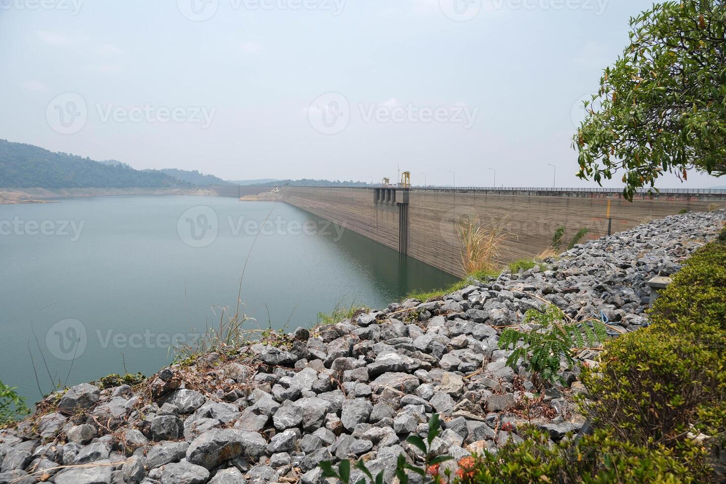 Behind of Khun Dan Prakan Chon Dam in summer season. photo