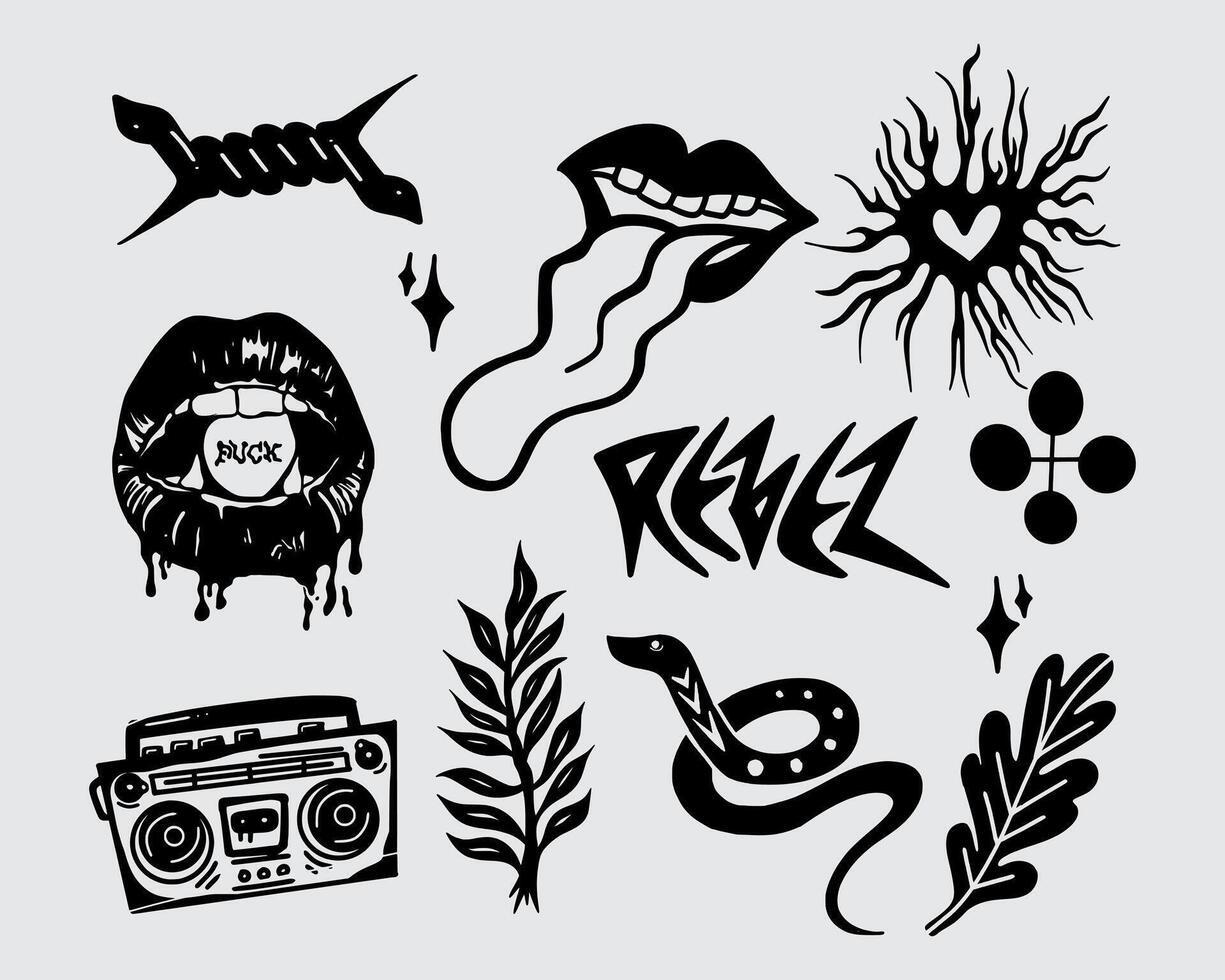 Anti design ink clip art streetwear element brutalism element shape asset acid poster, tattoo, illustration creepy icon, symbol editable vector