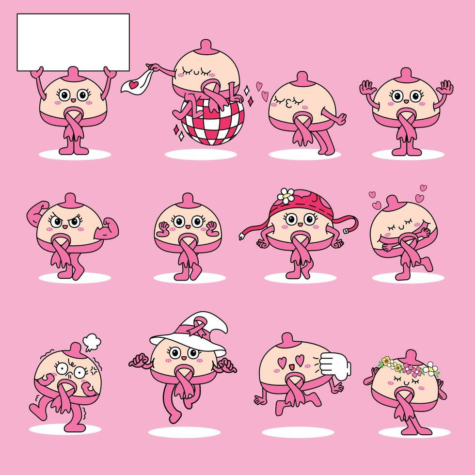 Breast pink cartoon character vector