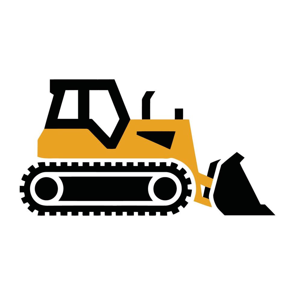 Yellow and Black Bulldozer Flat Illustration vector
