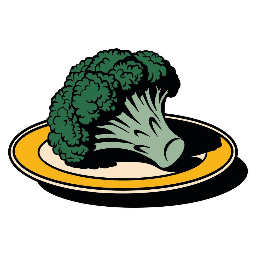 Fresh Green Broccoli Floret on Orange Plate Illustration vector