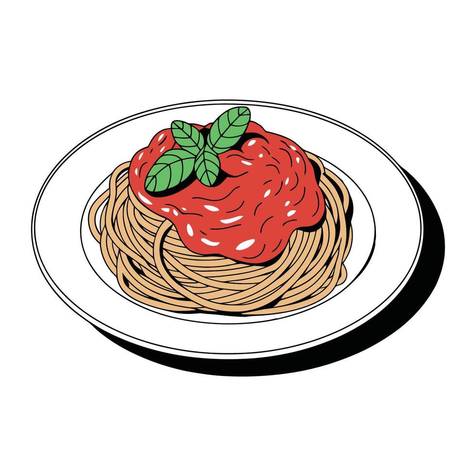 Classic Spaghetti with Tomato Sauce and Basil Illustration vector
