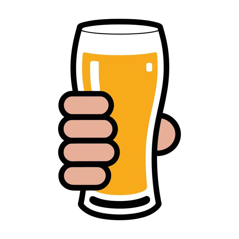 Hand holding a full glass of beer illustration vector