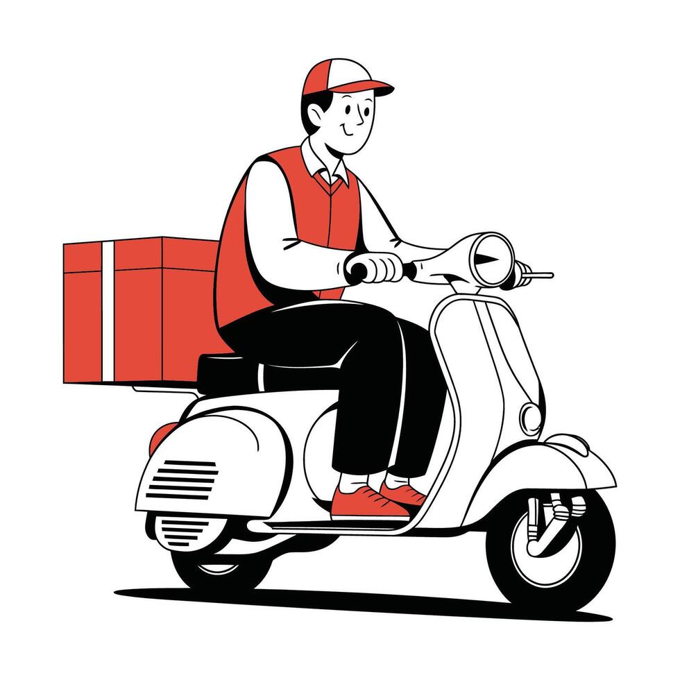 Delivery man on scooter illustration vector