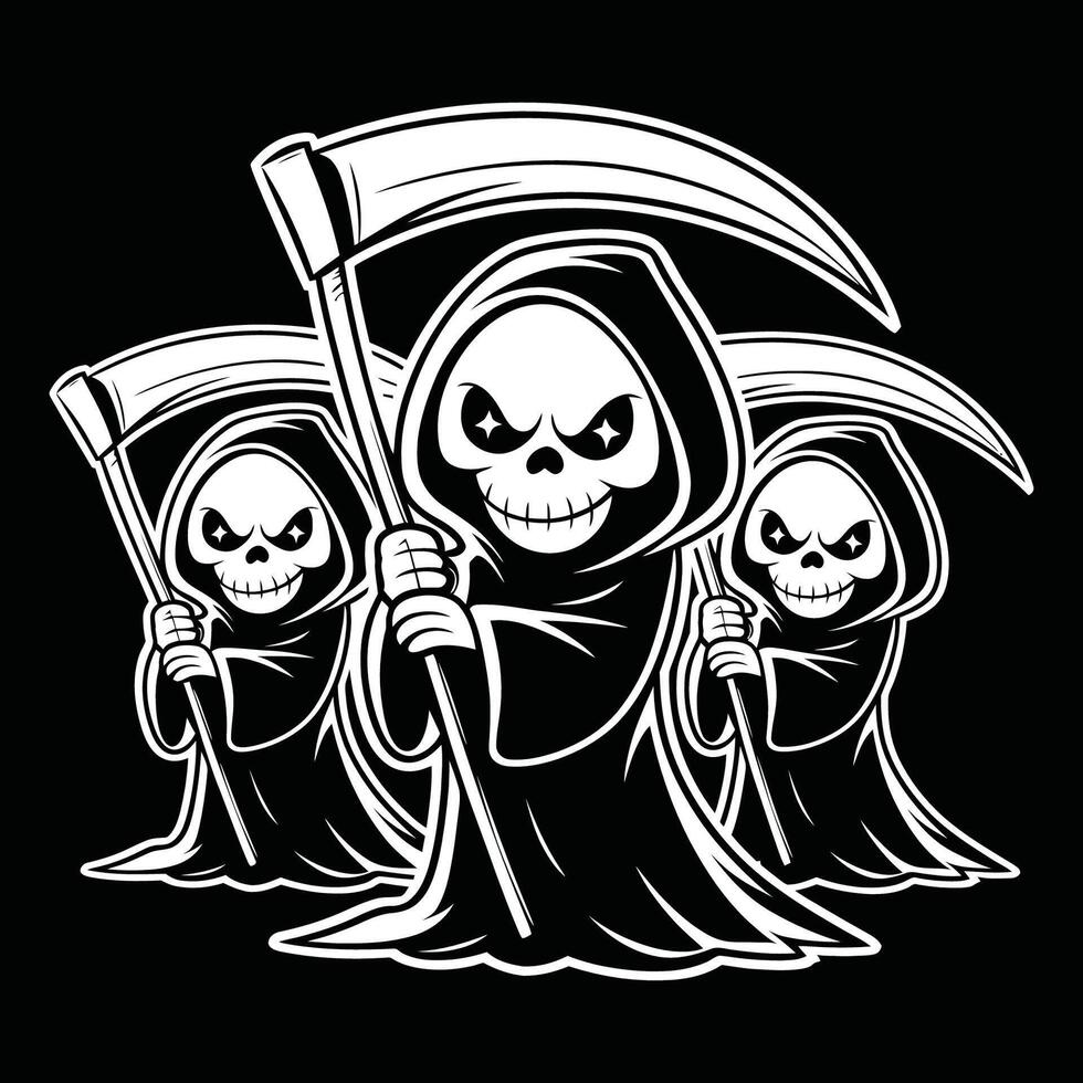 Three Grim reapess illustration with scythes vector