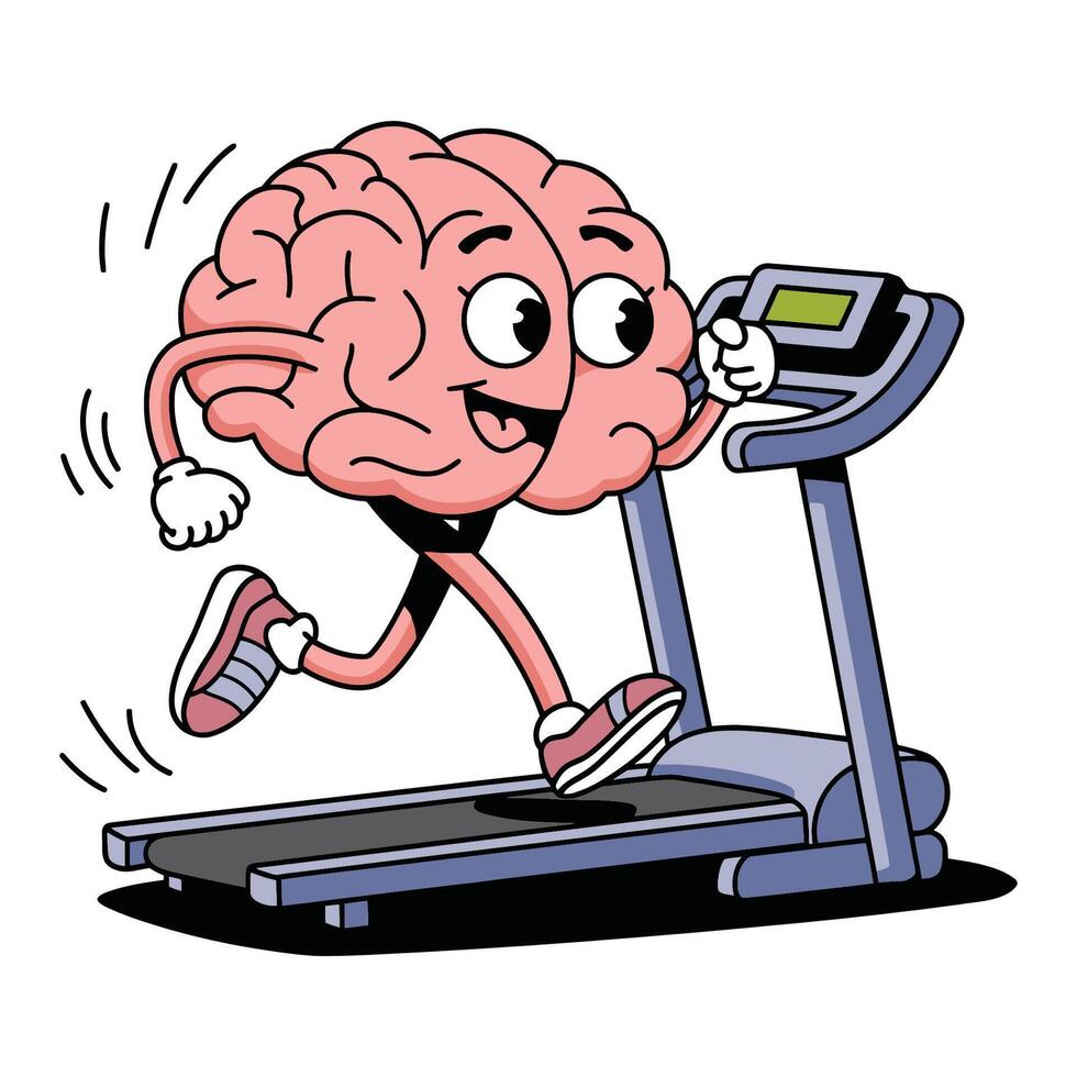 Cartoon Brain Running on a Treadmill Illustration vector