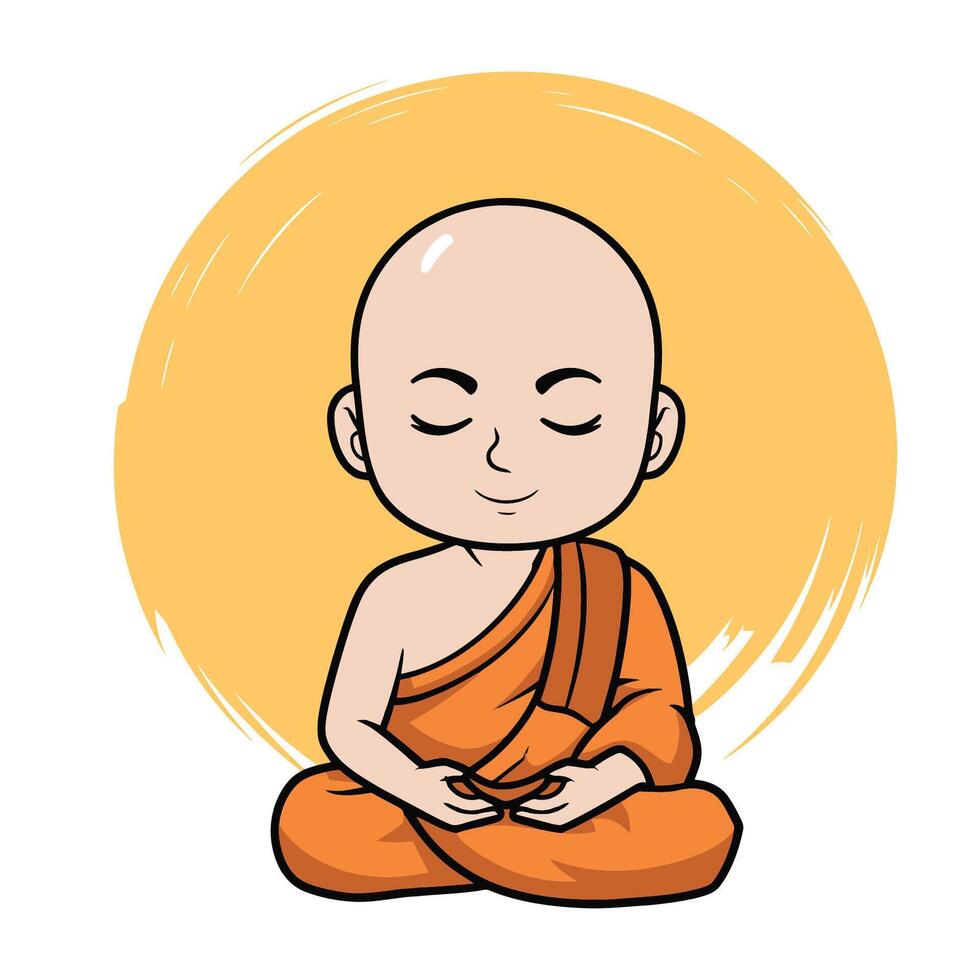 Meditating monk cartoon illustration vector