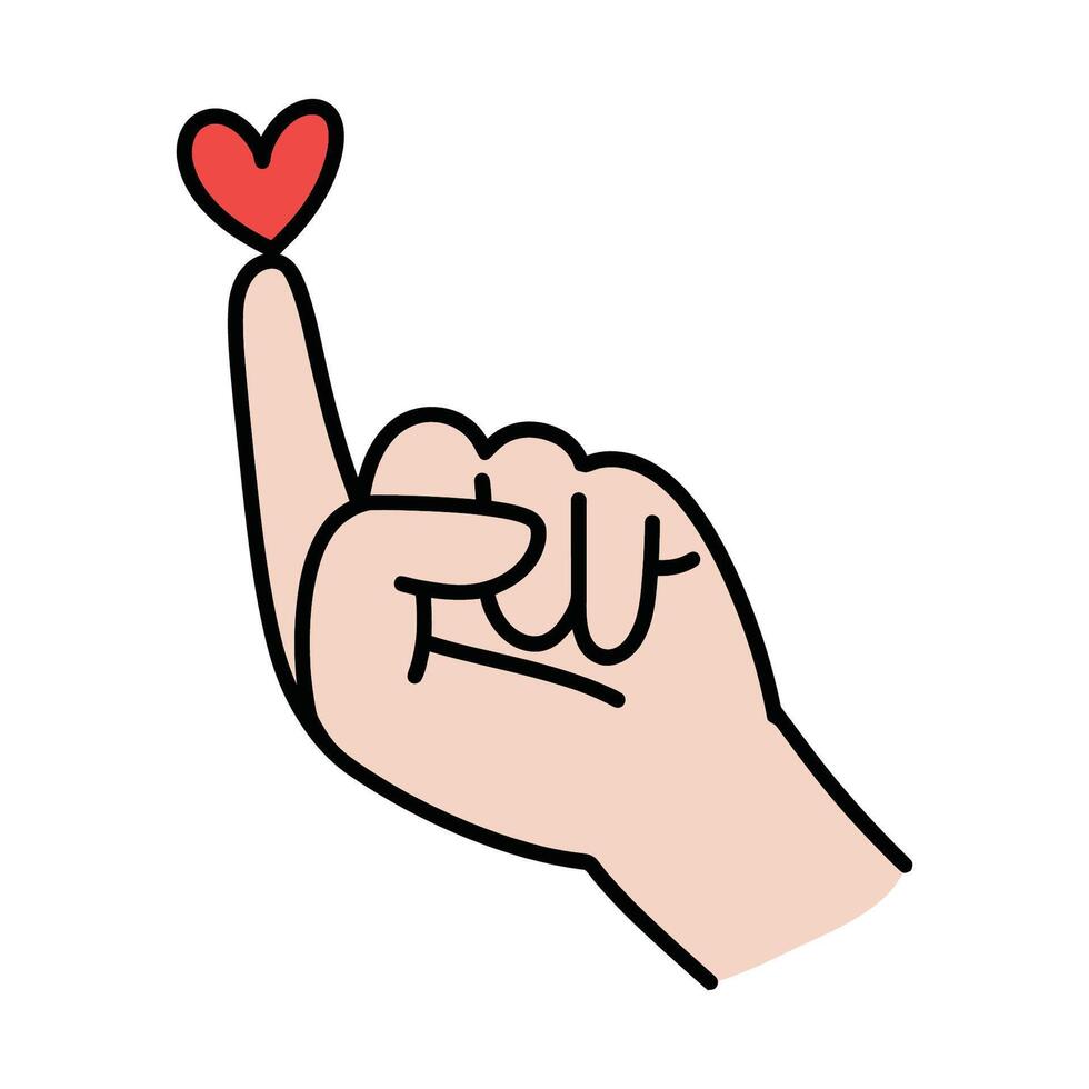 Minimalist hand gesture with red heart illustration vector