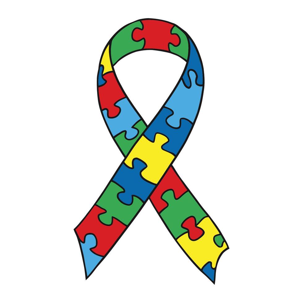 Autism awareness puzzle ribbon illustration vector