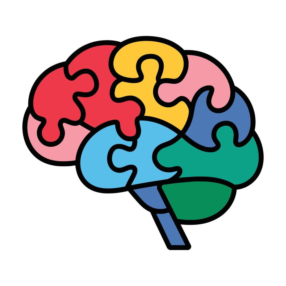Cartoon Brain as Puzzle Pieces Illustration vector