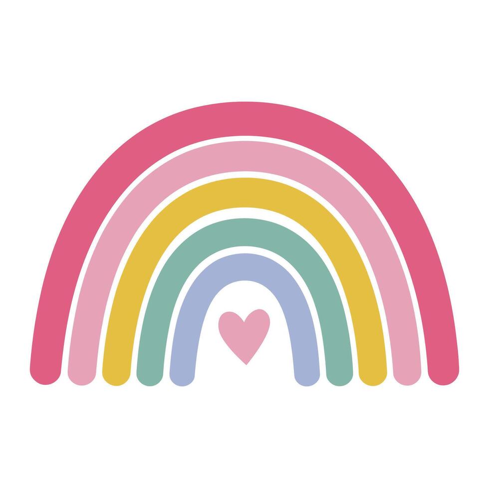 Abstract pastel rainbow with heart symbol in simple design vector