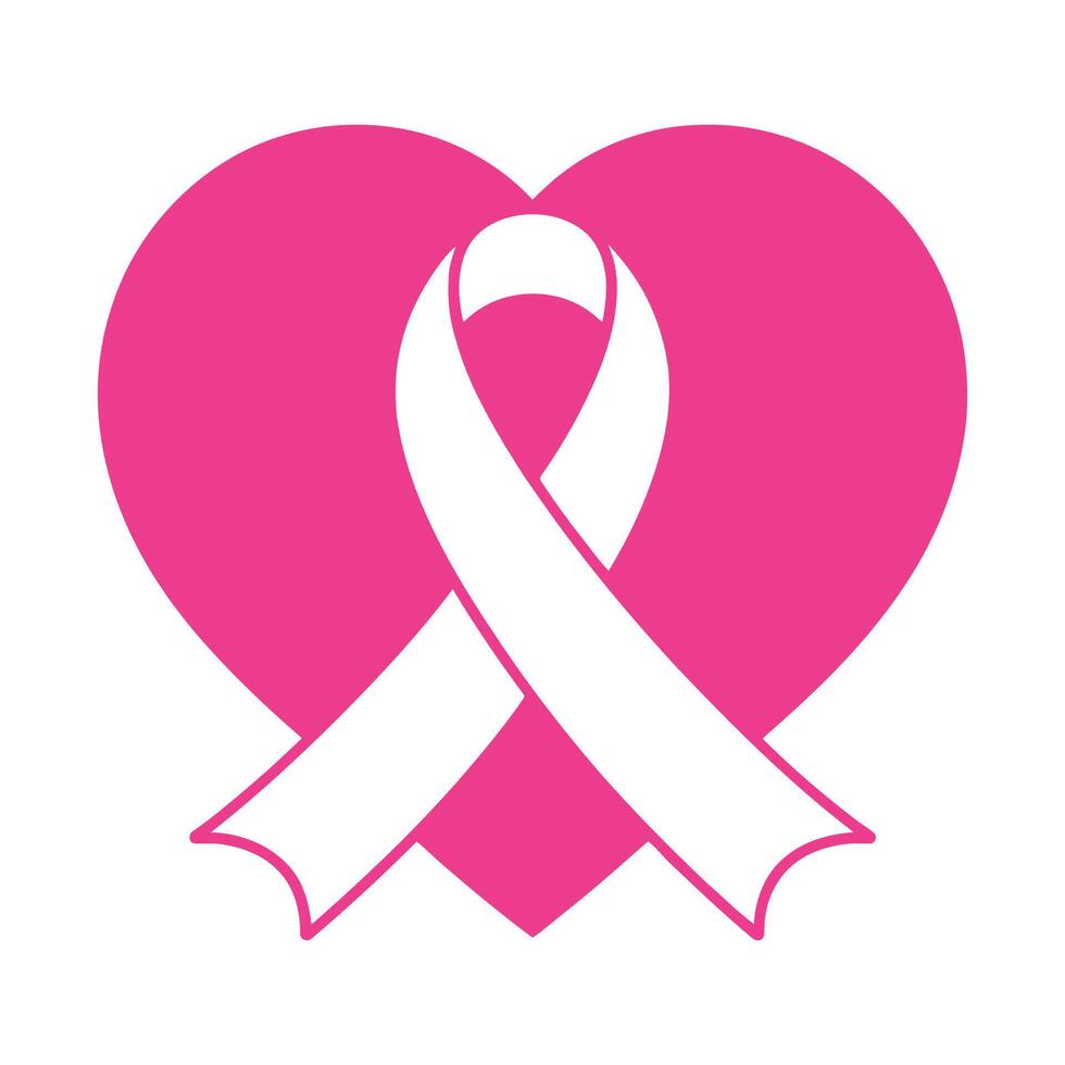 Pink heart and white ribbon symbolizing breast cancer awareness vector