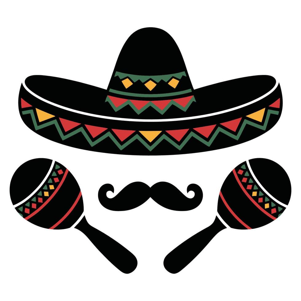 Sombrero with Maracas and Mustache Illustration vector