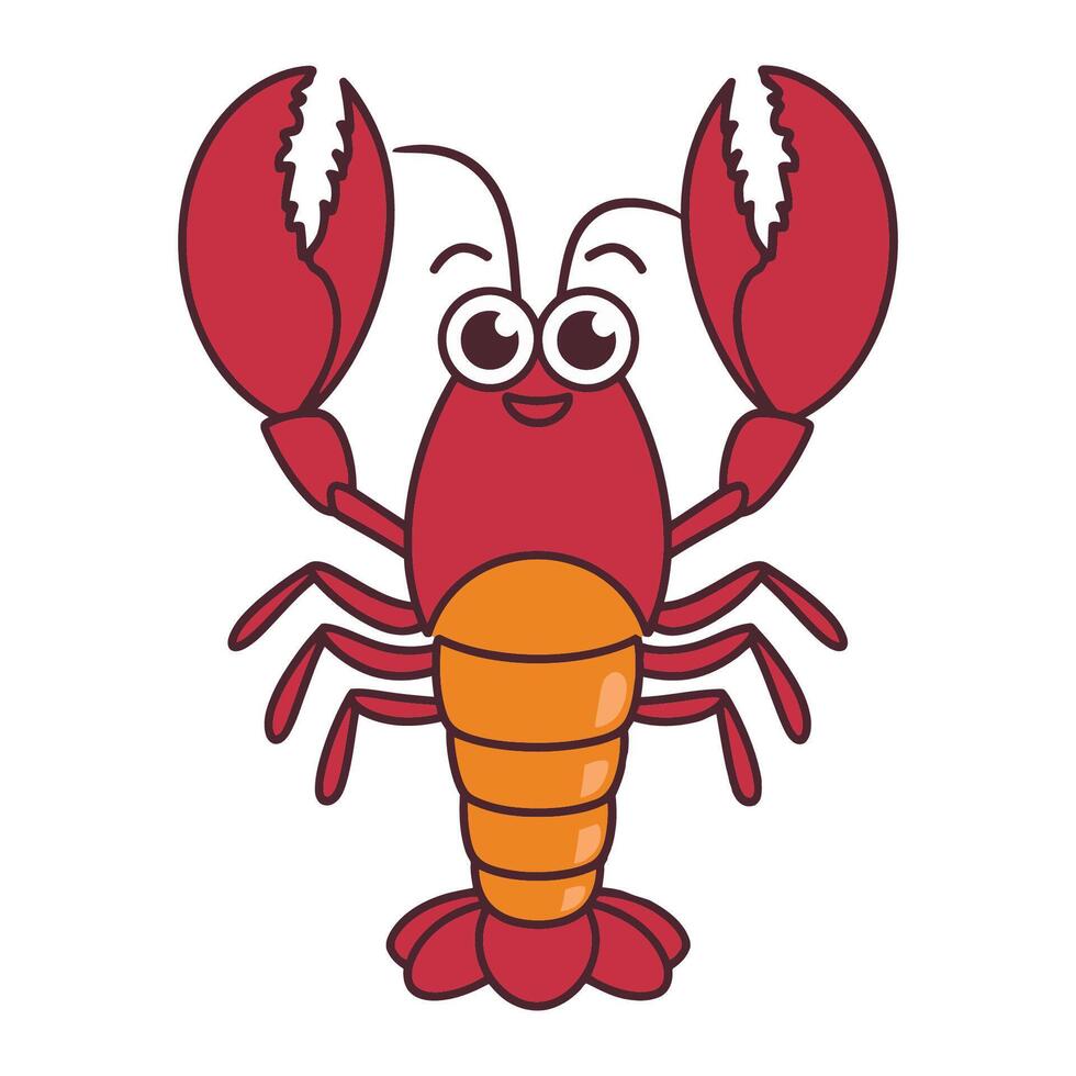Cartoon Lobster Smiling with Big Claws Illustration vector