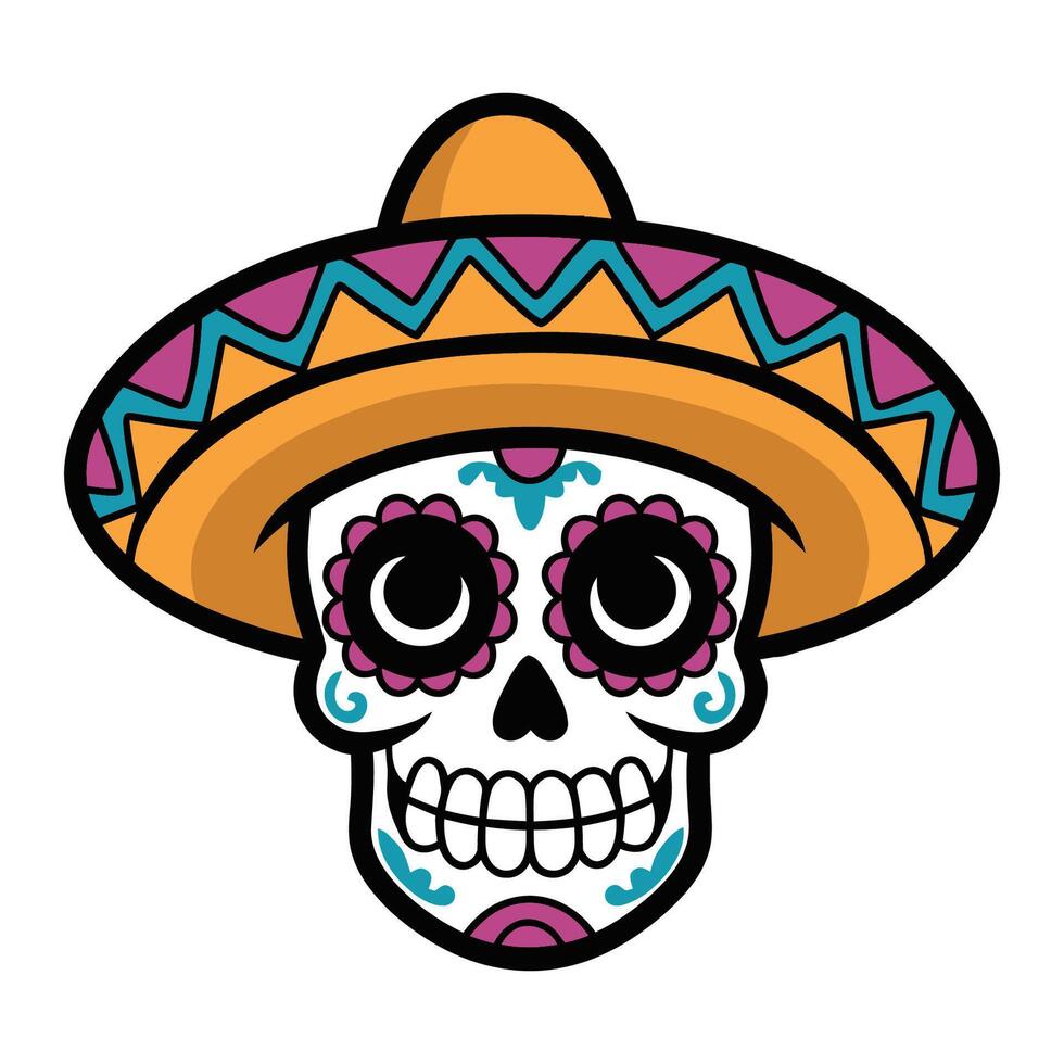 Sugar Skull with sombrero illustration vector