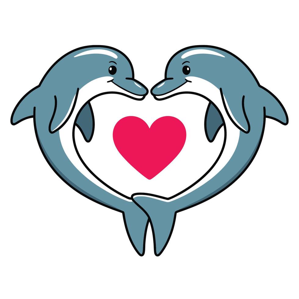 Two Dolphins Forming a Heart Shape with Love Symbol Illustration vector