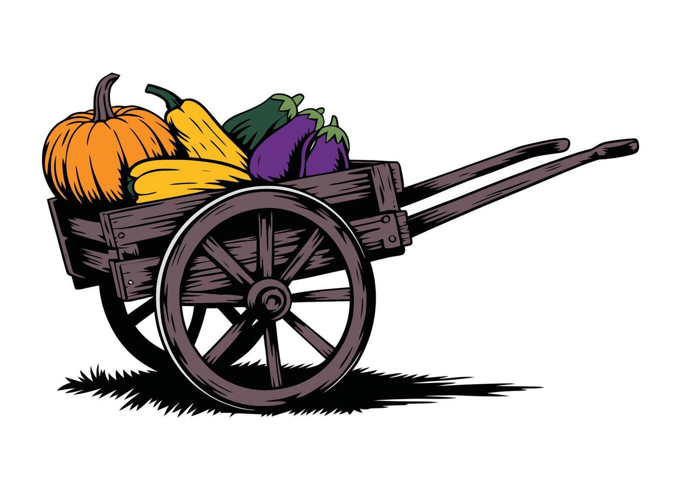 Rustic Wooden Cart with Vegetables Illustration vector