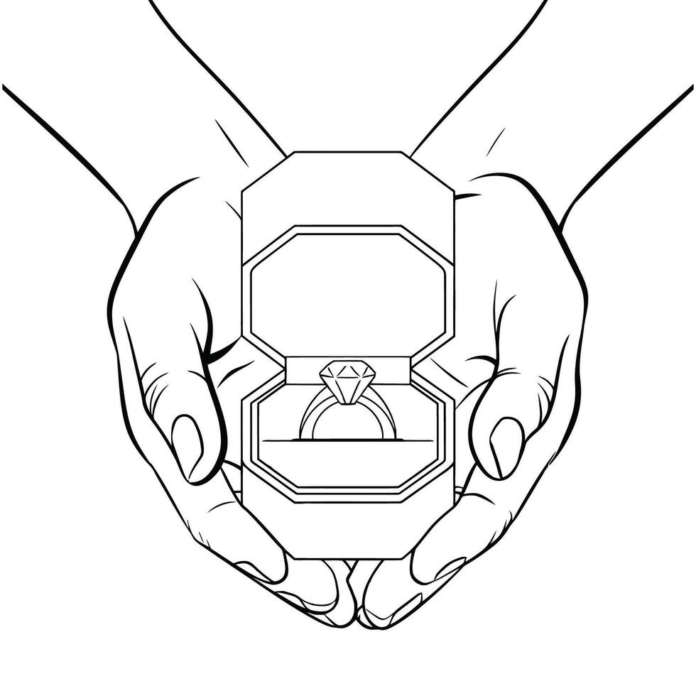 Hands Holding Open Diamond Ring Case Illustration vector